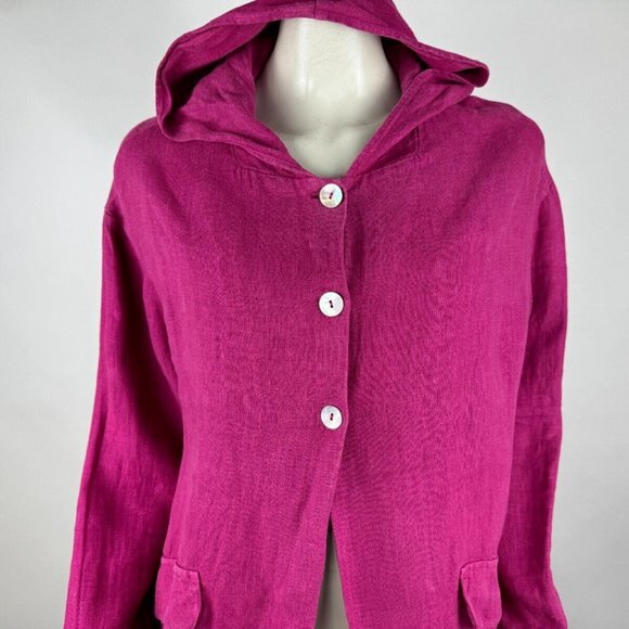 Bryn Walker Heavy Linen Hooded Jacket Women M $158 Havana Pink Button-Up Pockets - Picture 7 of 14